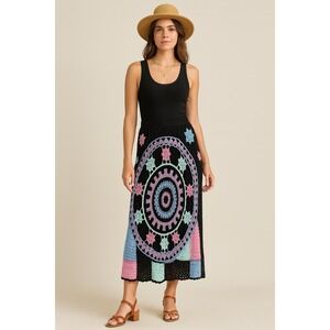 Kroshetta Papillon Women's L Boho Crochet Maxi Skirt Festival Mandala Pastel